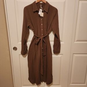 Magaschoni Women Button-Up Midi Shirtdress Dark Green Organic Cotton Size Large